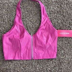 SHEIN Iconic Fuchsia Zip-Up Halter Top